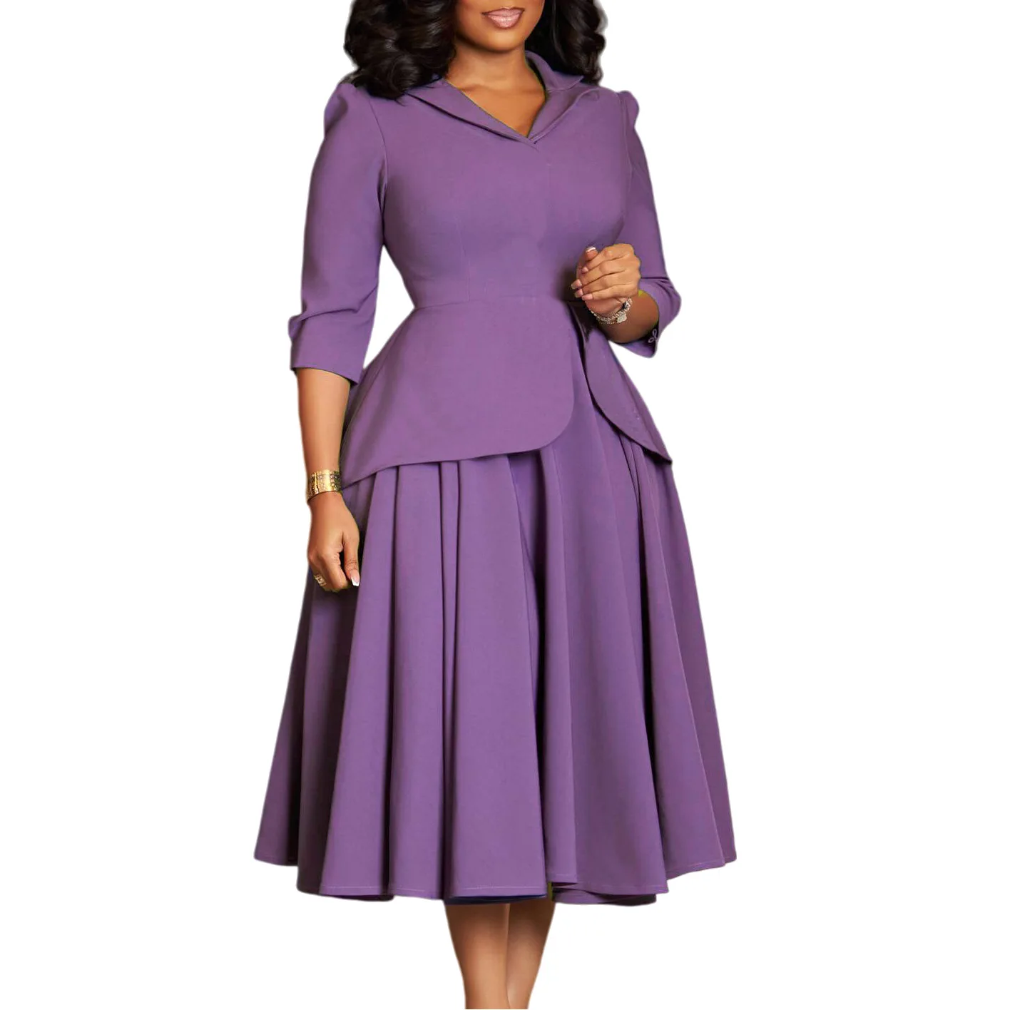 

Dashiki African Dresses for Women Elegant African 3/4 Sleeve Polyester V-neck Solid Color Midi Ankara Dress Africa Clothing 2026