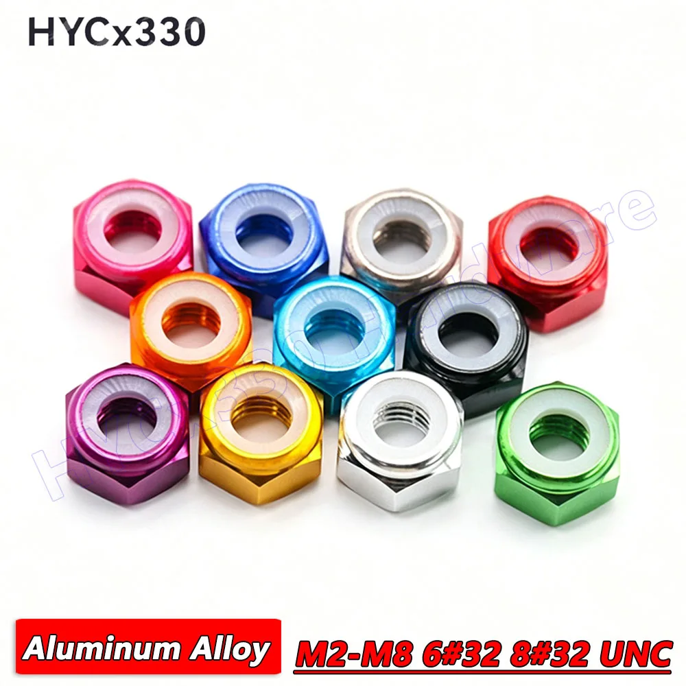 Aluminum Alloy Hex Lock Nuts, Nylon Insert Self-Locking, Corrosion Resistant, Various Sizes Available M2-M8 6#32 8#32 UNC