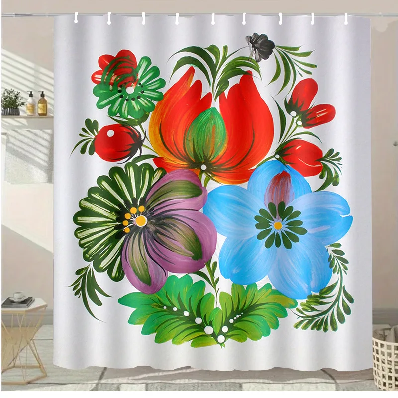 

Colored flowers washable Dirt-Resistant Shower Curtain Shower Head waterproof Polyester Bath Curtain For Home Decor Accessories