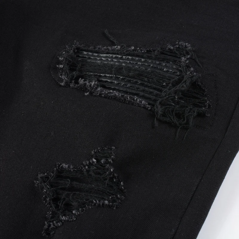 Y2KFashionable new black jeans with perforated patches washed nostalgic stretch slim fit jeans high street hip-hop brand pants