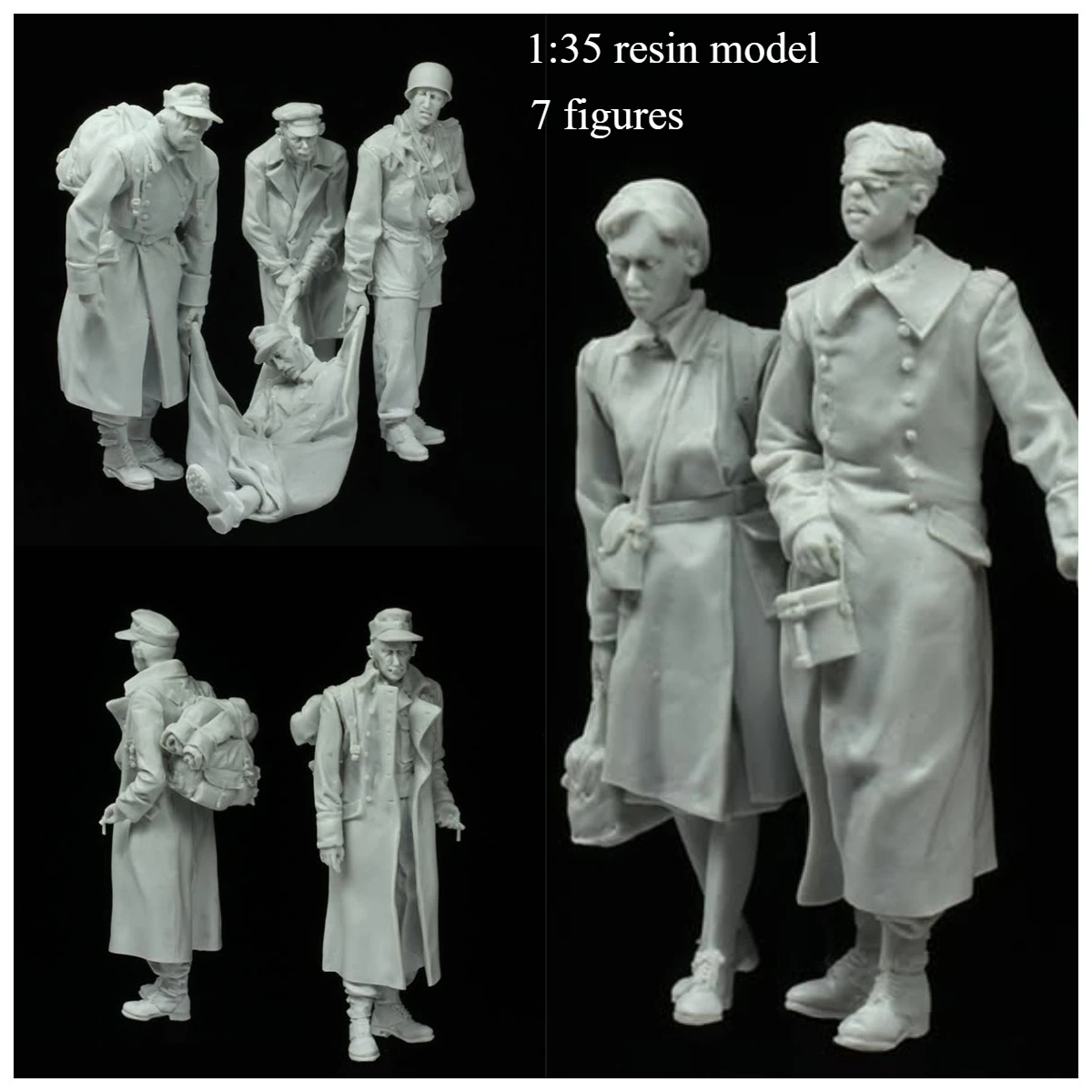 1/35 Scale Cast Resin Figure Model Kit, Nurses and Wounded Soldiers Big Set, Military Miniature Toys Unassembled and Unpainted