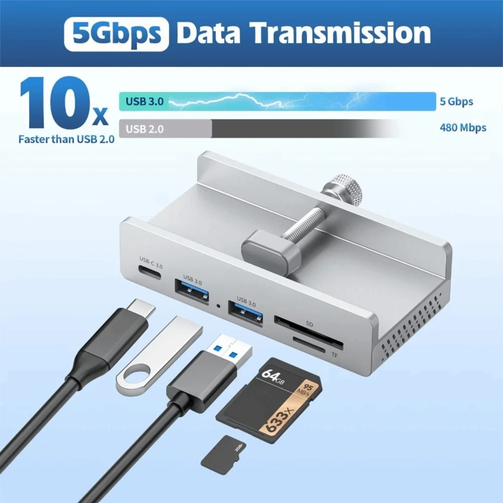 USB3.2/3.0/2.0 USB HUB Clamp Power Supply Universal External USB Splitter Adapter 5Gbps Multi Splitter Laptop Accessories