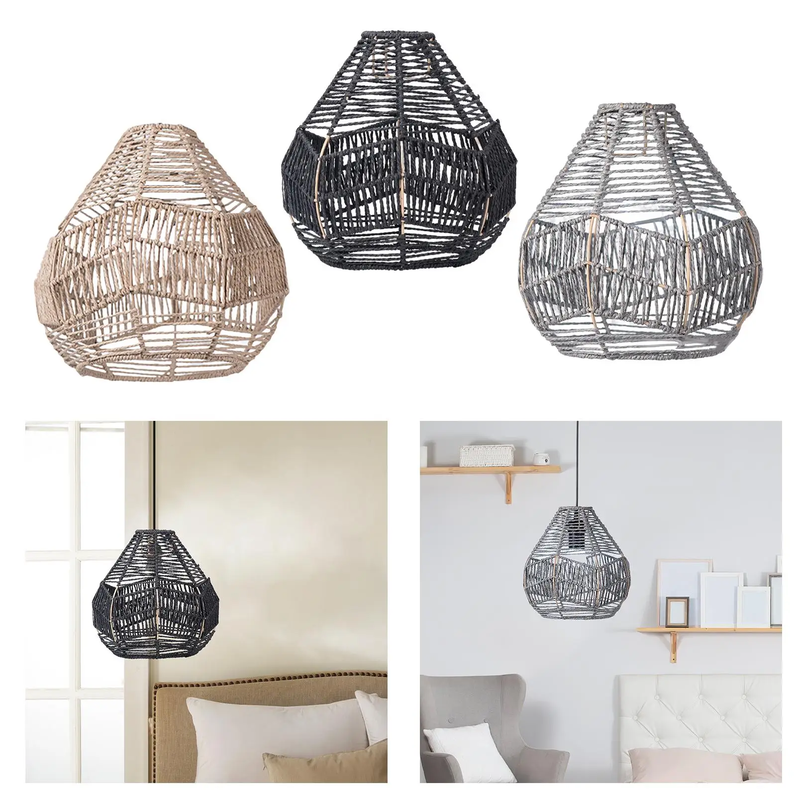 Lamp Shade Woven Lampshade Bulb Guard Light Fixture Shade Hanging Light Cover Pendant Light Shade for Office, Home Decoration