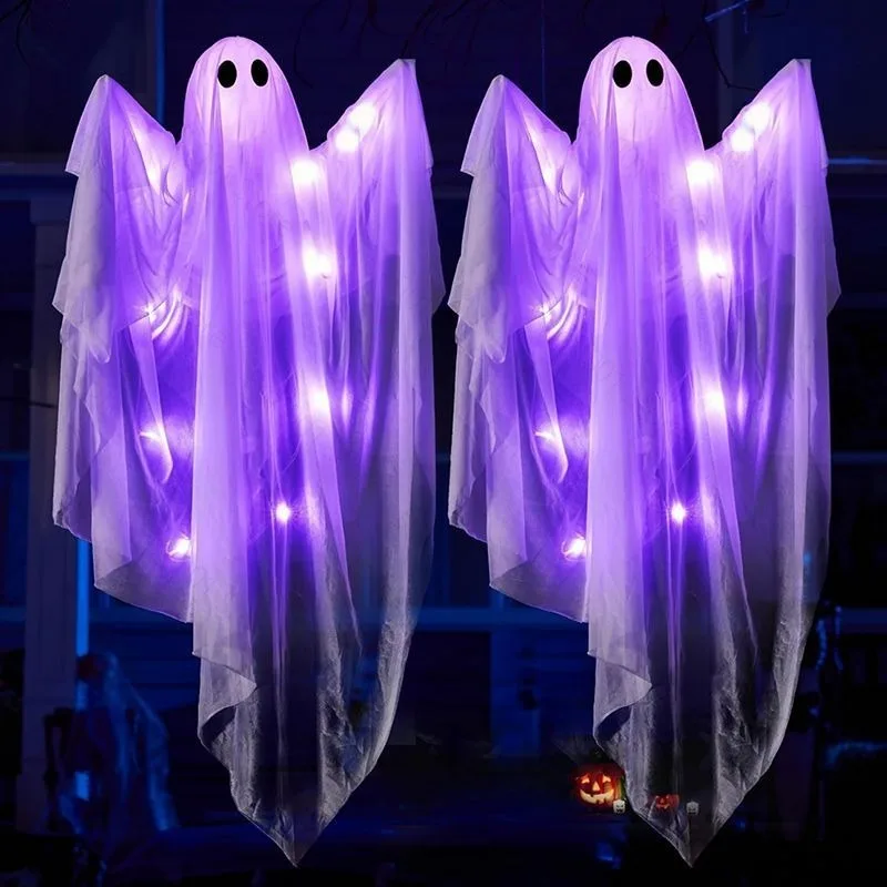 2pc Halloween LED String Lights Glowing Ghost Hanging Ornaments Home Outdoor Lawn Party Decorations