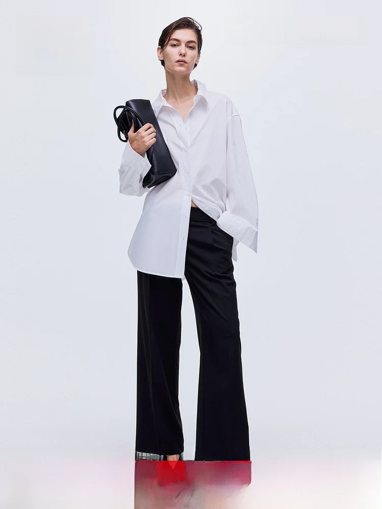 

H&M Summer New Women's Wide Leg Pants Casual Natural Waist Polyester Spandex Viscose Elastic Fiber Ladies Trousers