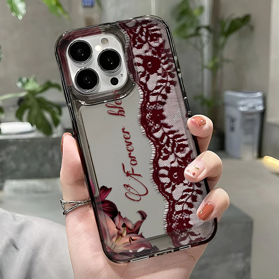 Funda de teléfono con patrón de encaje para iPhone 16 11 17 Pro Max 13 15 14 12 Plus, simple estilo INS, suave a prueba de golpes 3