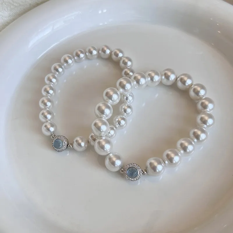 

s925 pure silver crystal aquamarine high-quality high-luster pearl bracelet, light luxury niche, high-end and elegant for women