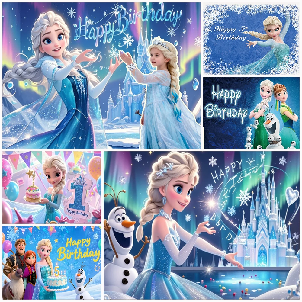 

Disney Frozen Children's Birthday Party Decoration Background Princess Anna Elsa Photo Backdrop Banner Baby Shower Supplies Gift