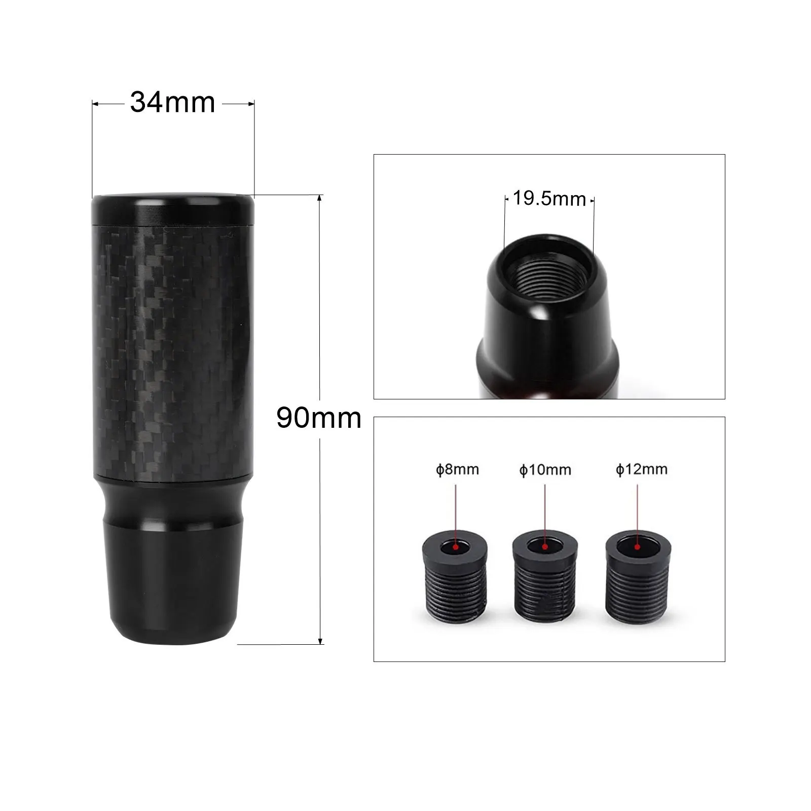 Aluminium 5/6 Speed Car Gear Shift Knob Universal Real Carbon M8 M10 M12 For Manual Transmission Gear Level Knob Shift Lever