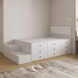 Small unit high box bed, tatami, storage, bed with foot rest, space saving, customized half height drawers