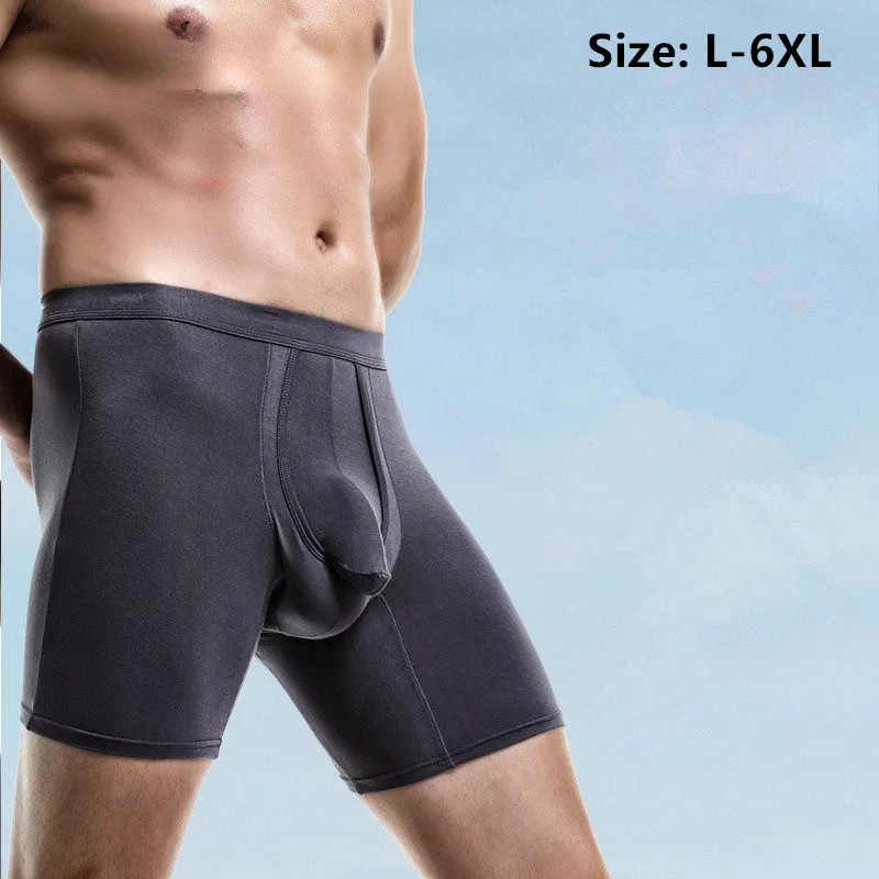 Men's Long Leg Boxer Briefs with Separate Pouch Big and Tall Underwear 5XL 6XL Breathable Athletic Shorts Running Gym Daily Wear