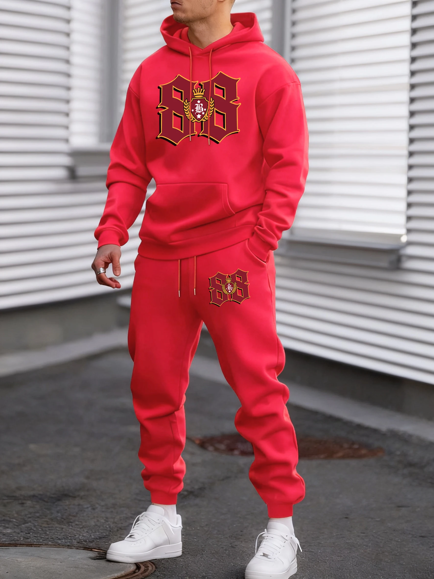 

Bb Badge Printing Soft Fashion Comfy Sweatshirts Autumn Winter Fleece Hoodie Sweatpants Suit Man'S Loose Jogging Sportpants