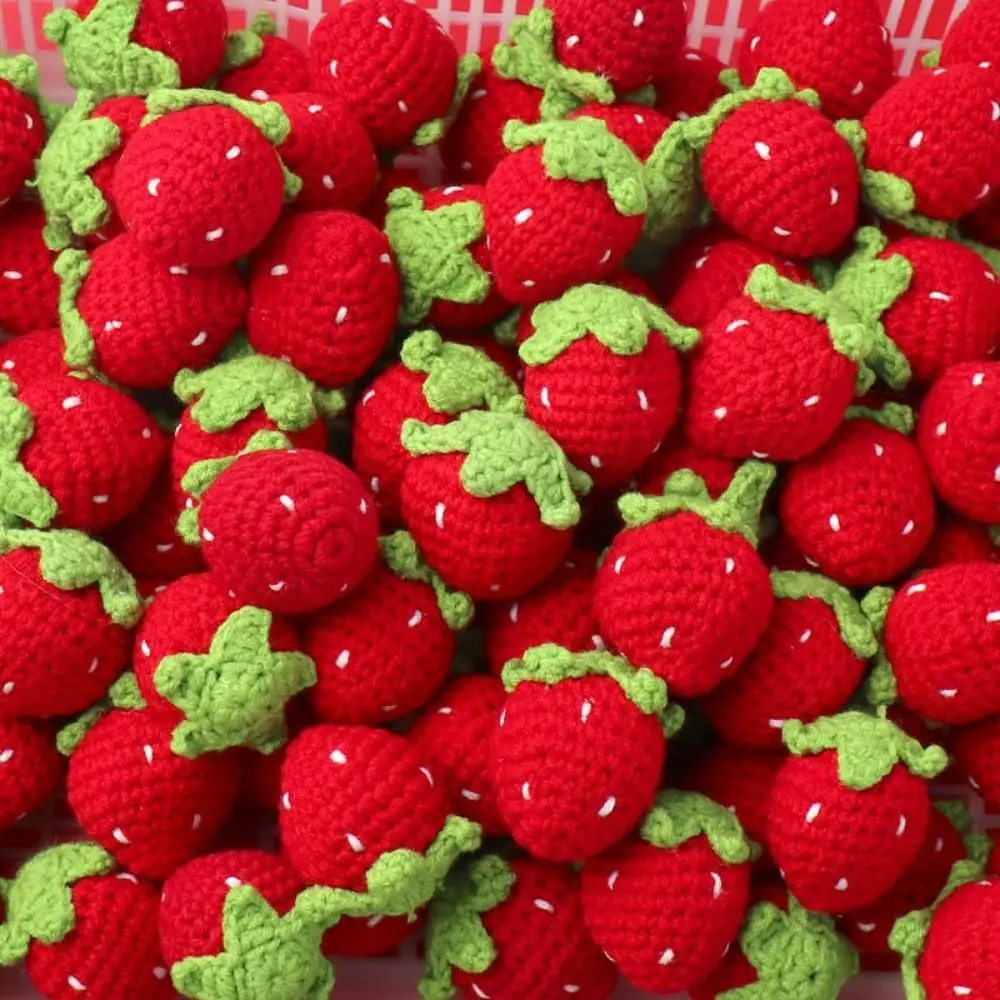 Cartoon Wool Cute Fruit Orange Strawberry Knitted Strawberry Fruits Artificial Fruit Wool Crochet Hand Knitted Strawberry