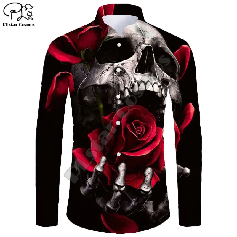 New Hawaiian Shirt 3D Printing Halloween Series Grim Reaper Skull Ghost Cat Long Sleeve Shirt Casual Unisex Shirt W-5