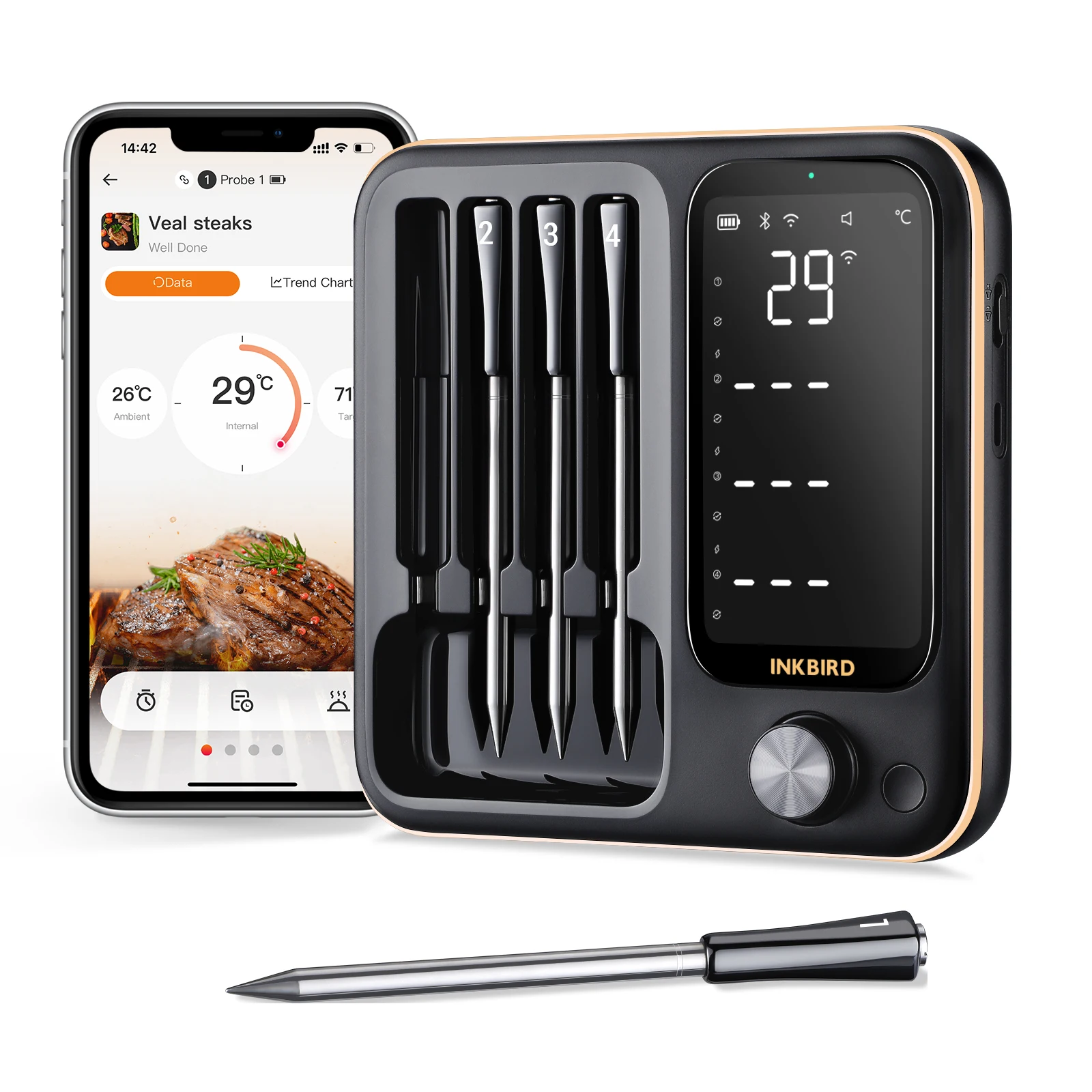 INKBIRD Wireless Cooking Thermometer Food Meat Steak WiFi Bluetooth Barbecue Accessories Kitchen Oven Grill BBQ Smart Thermomete