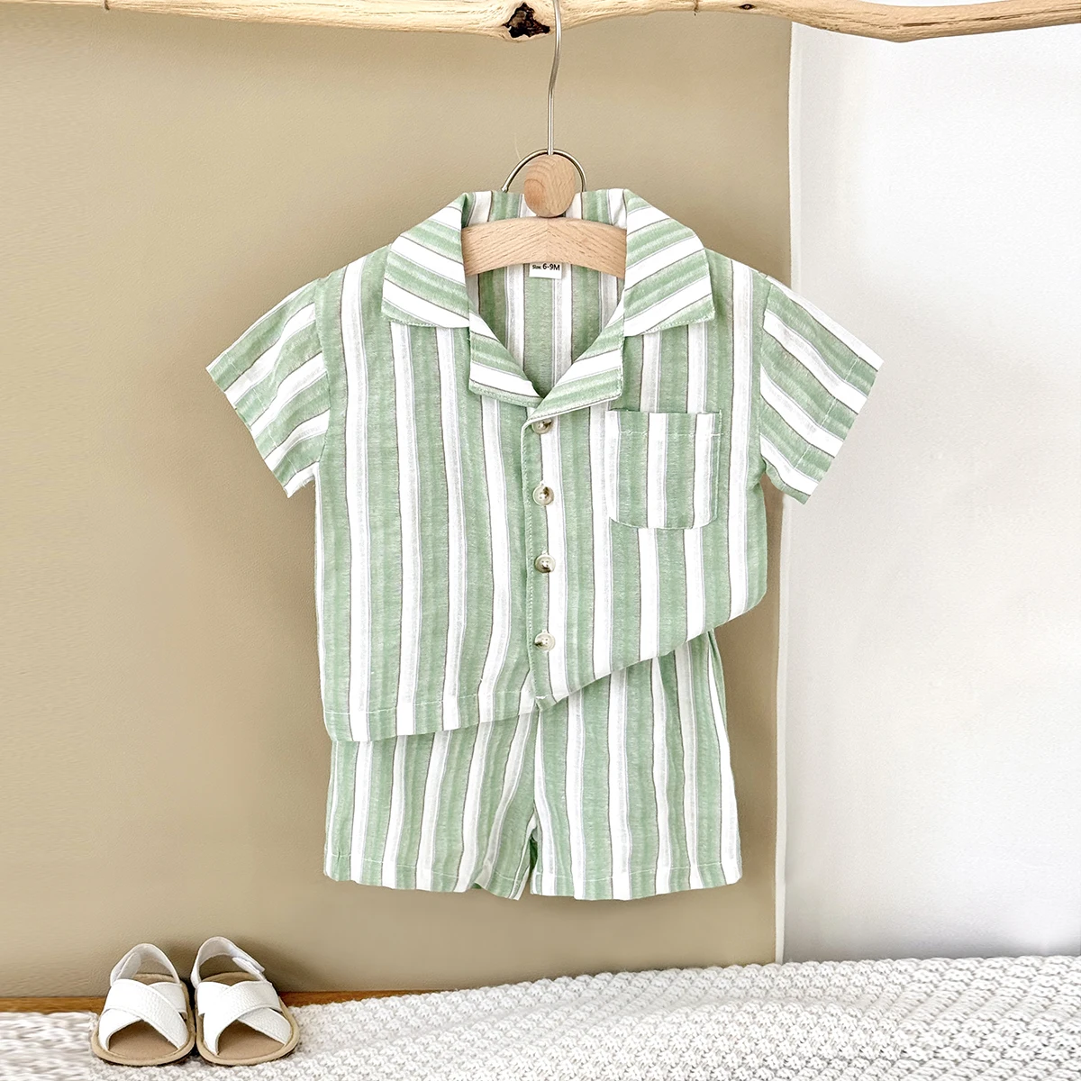 2Pcs Set Newborn Baby Boy Girl Striped Lapel Button Up Shirt Top+Shorts Summer Infant Toddler Outfit Sweatshirt Kids Clothes