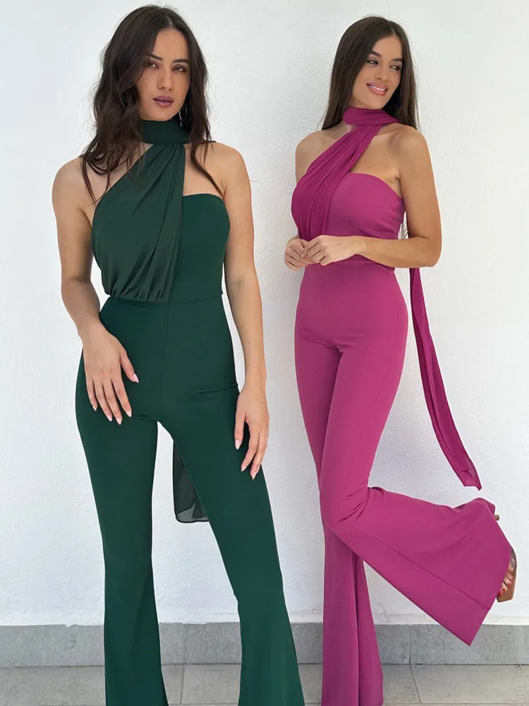 Mozision Halter Strapless Sleeveless Sexy Jumpsuits For Women Rompers Fashion Backless Slim Fit Straight-leg Jumpsuits Clothes