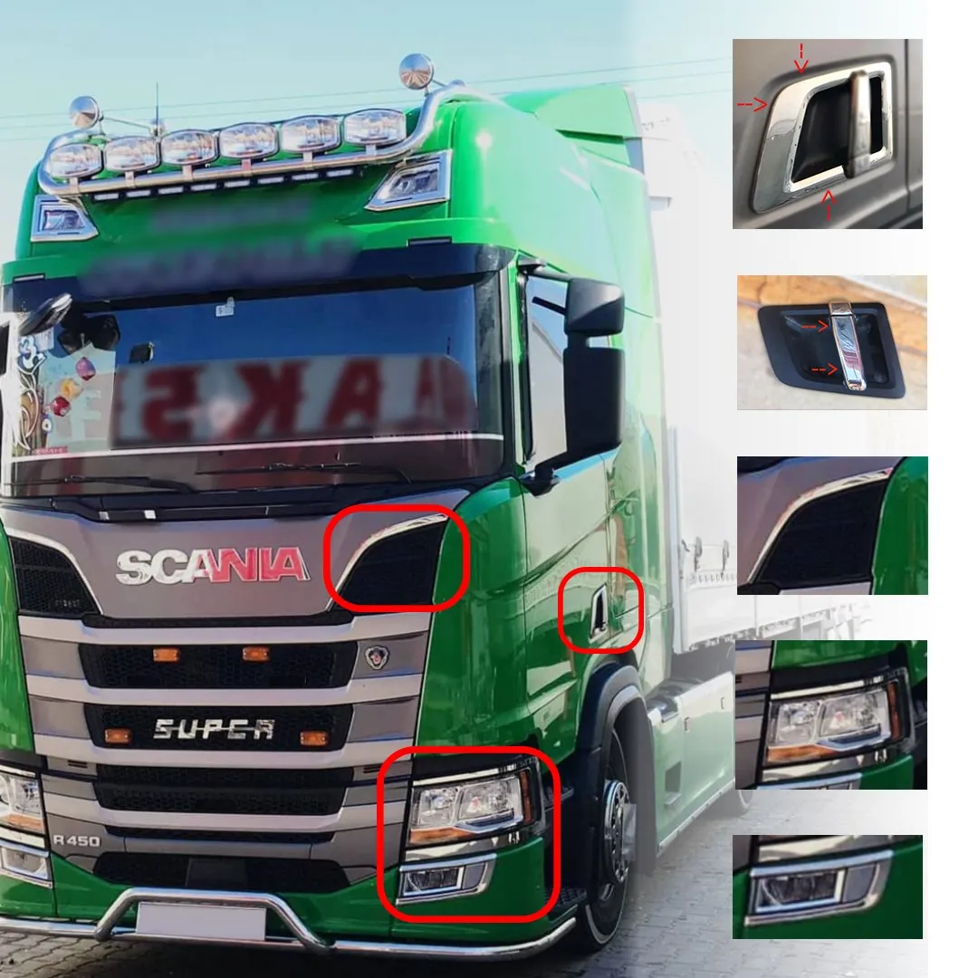 Scania NG SC S/R Compatible Door Handle Back + Handle + Sword + Headlight Is + Fog Chrome WN10008