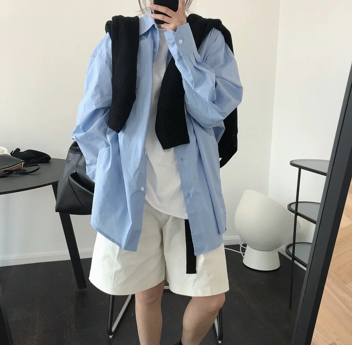 

Shirt New Korean Version Of The Lazy Style Silhouette Lapel Shirt Loose Casual Comfortable Skin-Friendly Tops