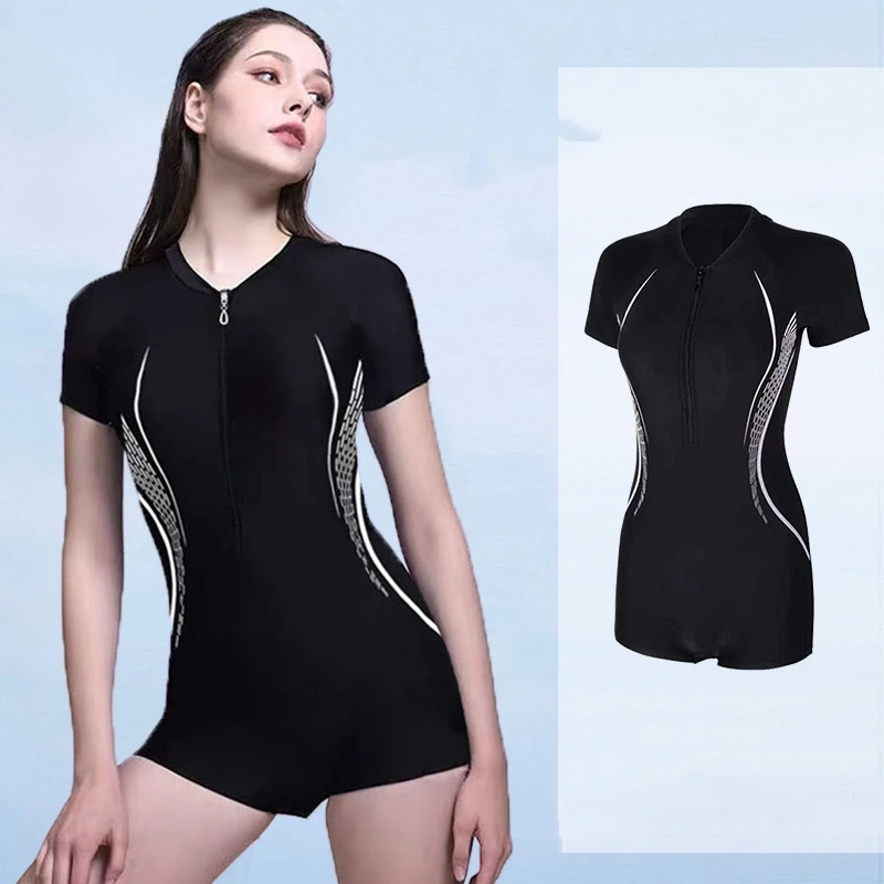 Women Short Sleeve Water Sports Quick-Drying Beach Surfing SwimSuit Sexy Sun Protection Athletic Bathing Surfing SwimWear