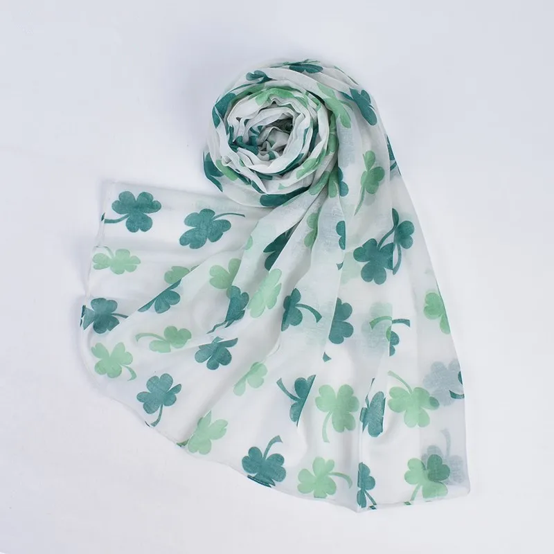 Four Leaf Clover Printed Voile Scarf Women Lightweight Shawl Summer Outdoor Sun Protection Long Muffler Ladies Hijab 150*50cm