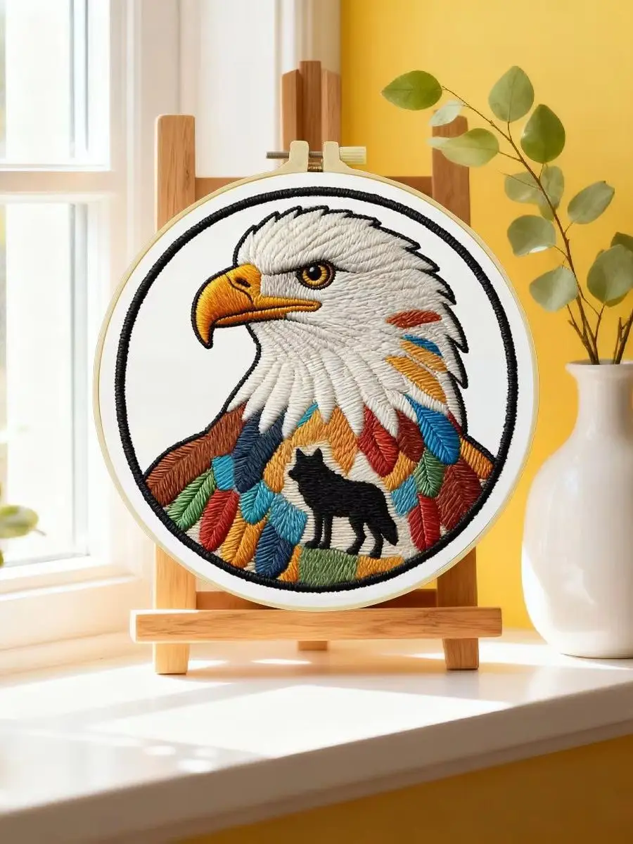 1 Stück 20X20CM/15X15CM 7,87/6,3 Zoll Adler-Stickerei-Starter-Kit DIY-Kit DIY-Stickerei-Set Handarbeiten Malerei Nadelkunst – Detail 6