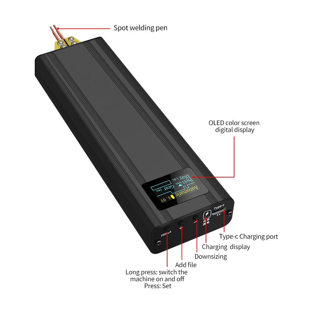 80 Gears Spot Welder Adjustable Portable Handheld Digital Display Mini Spot Welding Machine Automatic Trigger for 18650 Battery