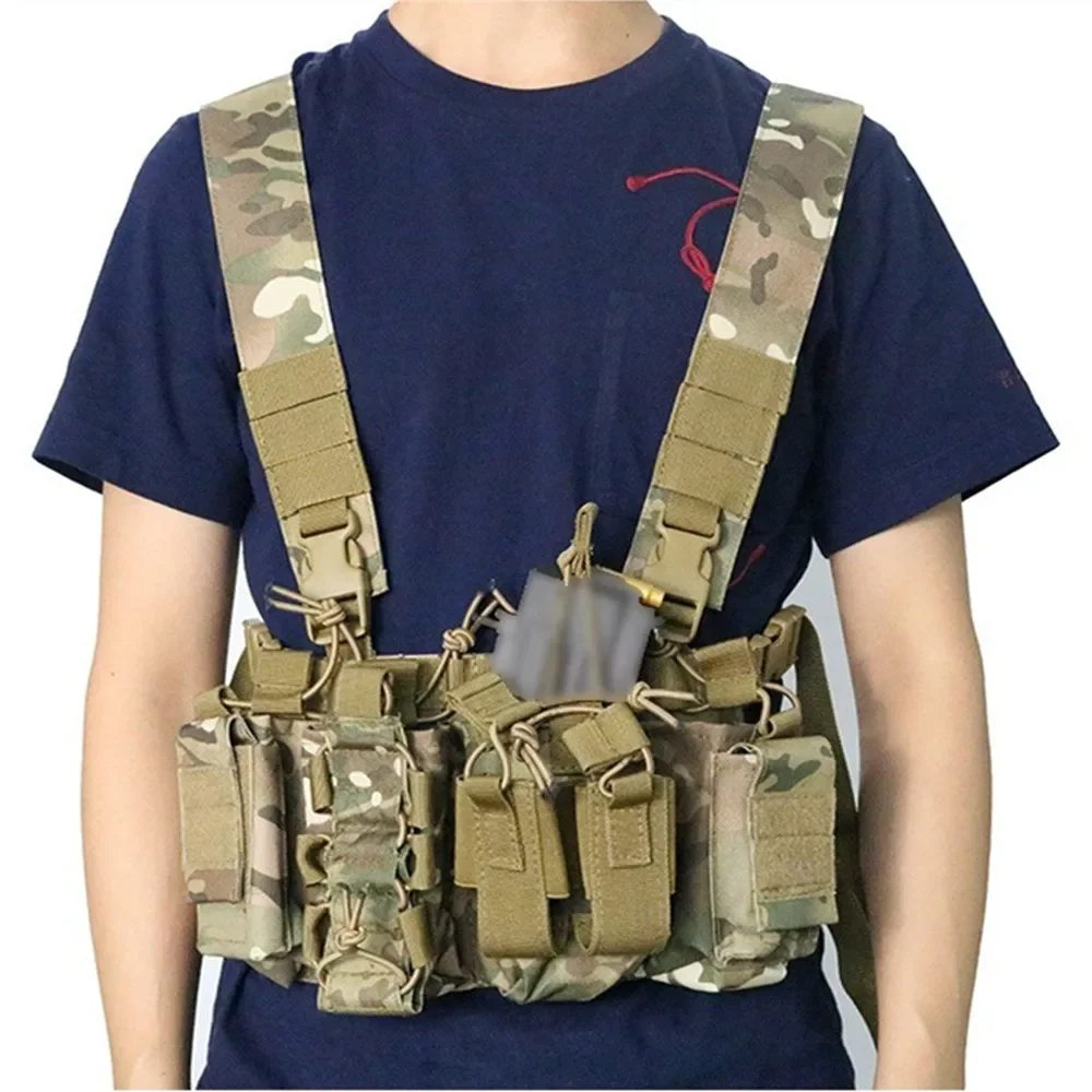 เสื้อกั๊กยุทธวิธี Chest Hang กระเป๋าวิทยุสายรัดด้านหน้า MOLLE RIG Belly กระเป๋า Airsoft การล่าสัตว์เอวกระเป๋าปรับกลางแจ้ง