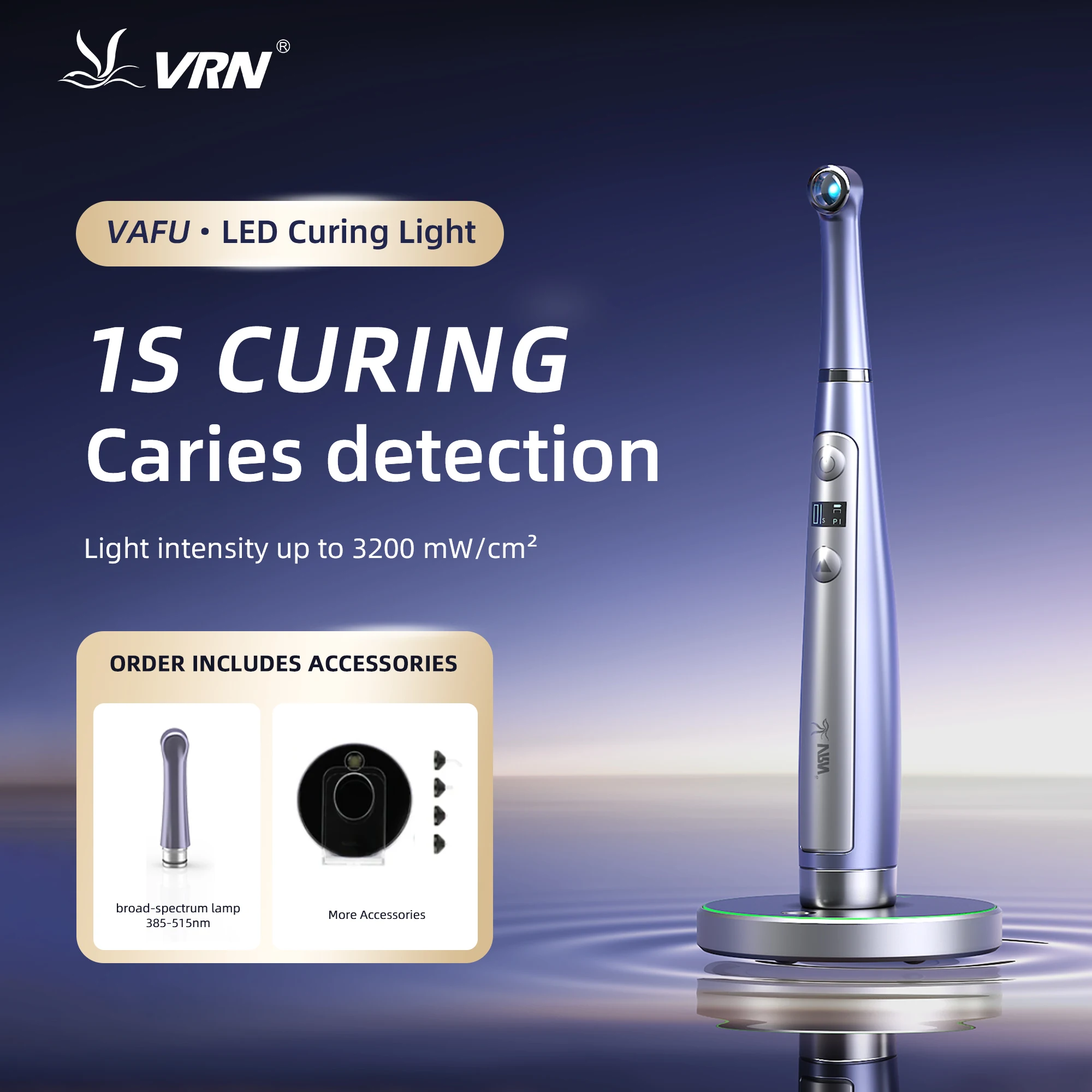 lampara fotocurado dental fotopolimerizadorVRN VAFU Dental LED curing light 1s/2mm resin wide spectrum 385-515nm 9 modes caries