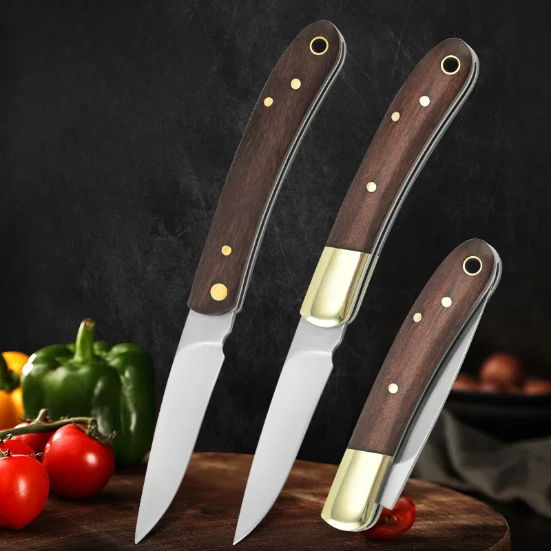 2024 New High Hardness Stainless Steel Multi-purpose Kitchen Knife Easy To Carry Wooden Handle Folding Knife Ceramic Knife