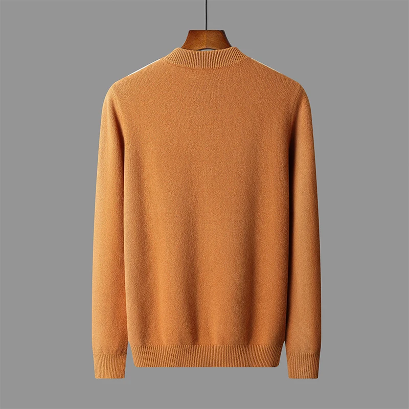 Tri-color vertical print Autumn/winter new 100% Merino wool cashmere sweater men's half turtleneck pullover warm bottomknitshirt