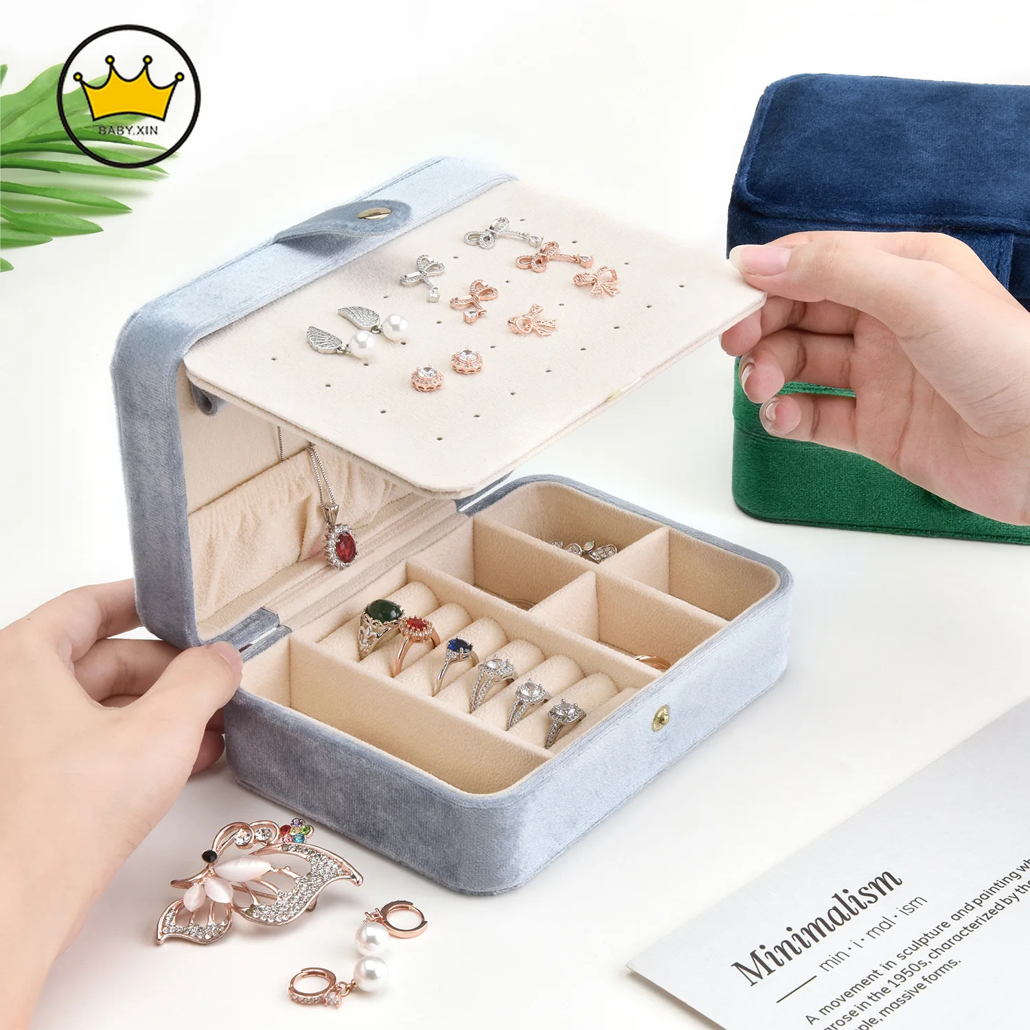 

Earrings Box Jewelry Box Ring Storage Box Velvet Rectangular Velvet Ring Jewelry Box Organizadores