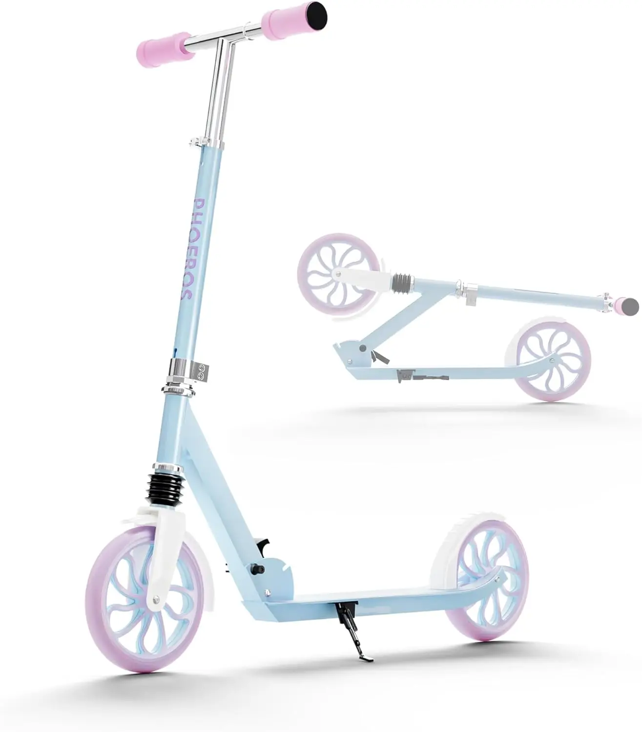 

Lightweight Foldable Kick Scooter for Kids Teens Adults with 8-Inch Wheels, Adjustable Height, Shock Absorption