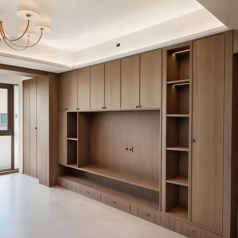 Luxury Modern TV Cabinet for Living Room Apartment Custom Media Console with LED Lights Highlight Finish Storage Unit