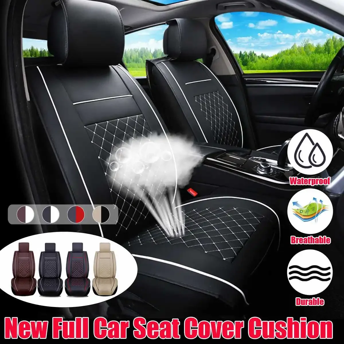 

9PCS Automobile Car Seat Cover Protector PU Leather Front Rear Full Set Universial Waterproof Seat Cushion Cover for 5 Seats Car