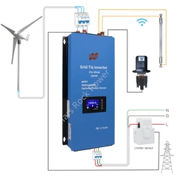 2000W 48V AC MPPT Wind Inverter with Limiter 230V 240V AC 2 Phase On Grid Tie Inverter Dump Load WiFi LCD DC22-90V to AC95-265V