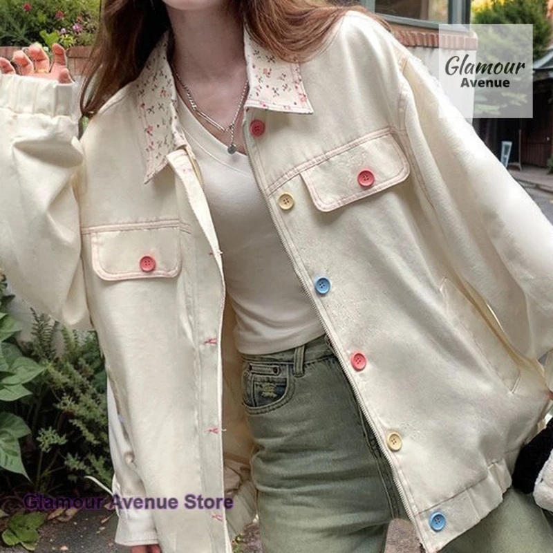 

Korean style solid color button jacket jacket girls autumn and winter new loose fashion design Joker casual baseball uniform.