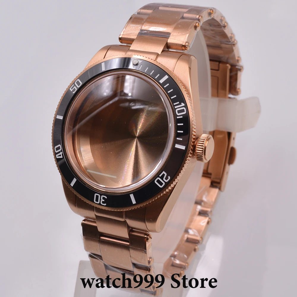 

39mm Rose Gold Sapphire glass Stainless steel Watch Case Fit NH34 NH35 NH36 PT500 ETA2824 Movement