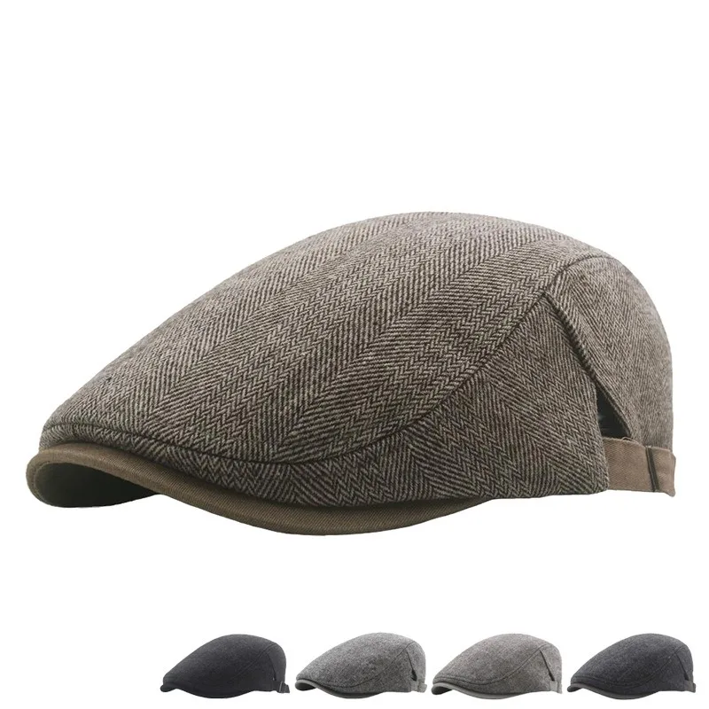 Men's beret with warm stripes for autumn and winter, warm and comfortable, suitable for outdoor windproof and cold insulation