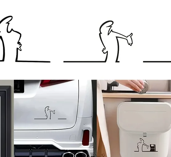 La Linea Minimalist Line Art Car Sticker Bumper & Window Door Wall Decal With Cartoon Character Design Home Car Decoration