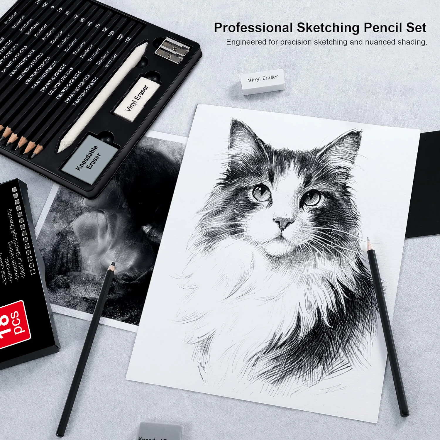 مجموعة رسم مكونة من 14-58، لوازم رسم فنية احترافية مع كراسة رسم ثلاثية الألوان، جرافيت، قلم فحمي، مثالية للتظليل #2