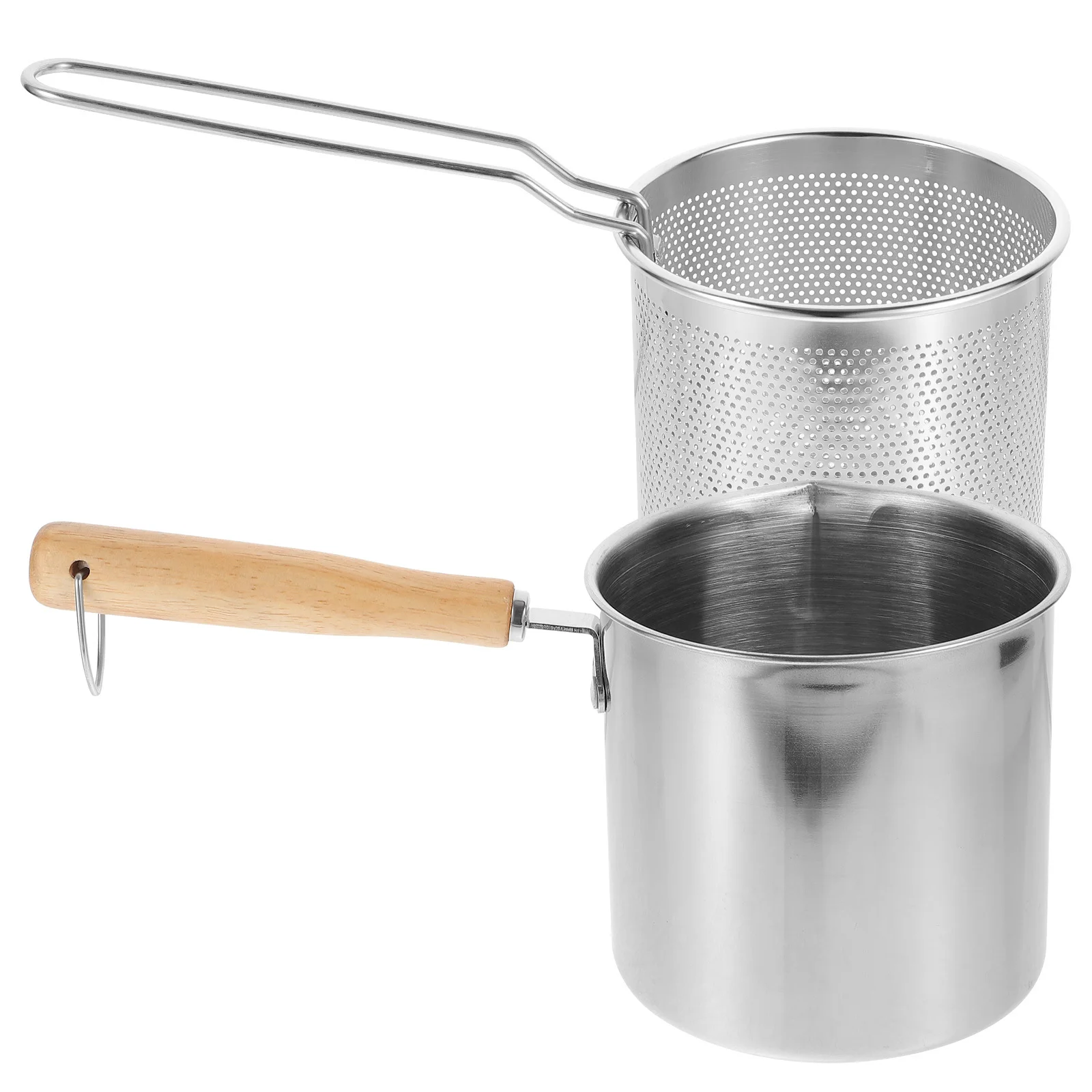 

1Set Small Stainless Steel Frying Pot Ergonomic Handle Glass Wood Multifunction Kitchen Porridge Soup Fry Basket Mini