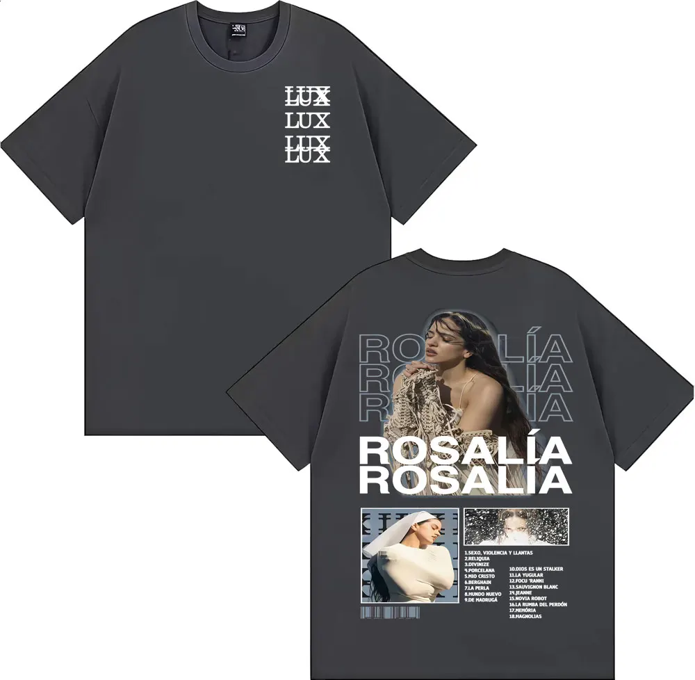 المغني Rosalia لوكس شعار ألبوم جديد تي شيرت الرجال النساء الموضة الجمالية قصيرة الأكمام تي شيرت 100% القطن فضفاض تي شيرت الشارع الشهير