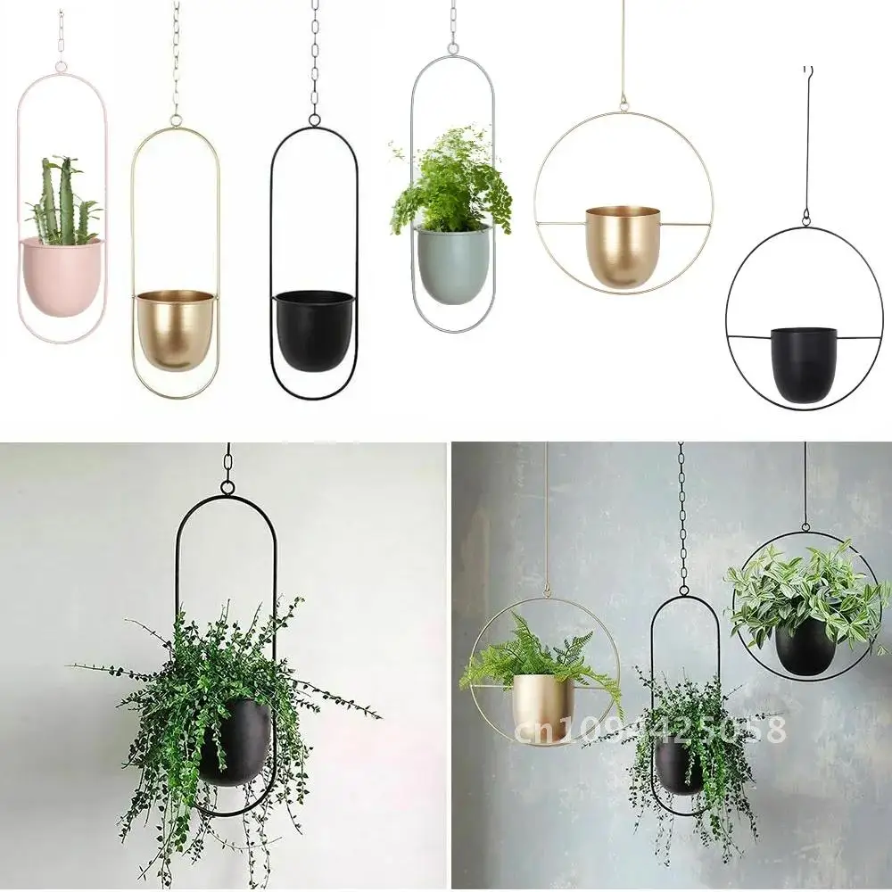 

2023 New 10 Type Metal Hanging Flower Pot Nordic Chain Hanging Planter Basket Flower Vase for Home Garden Balcony Decoration