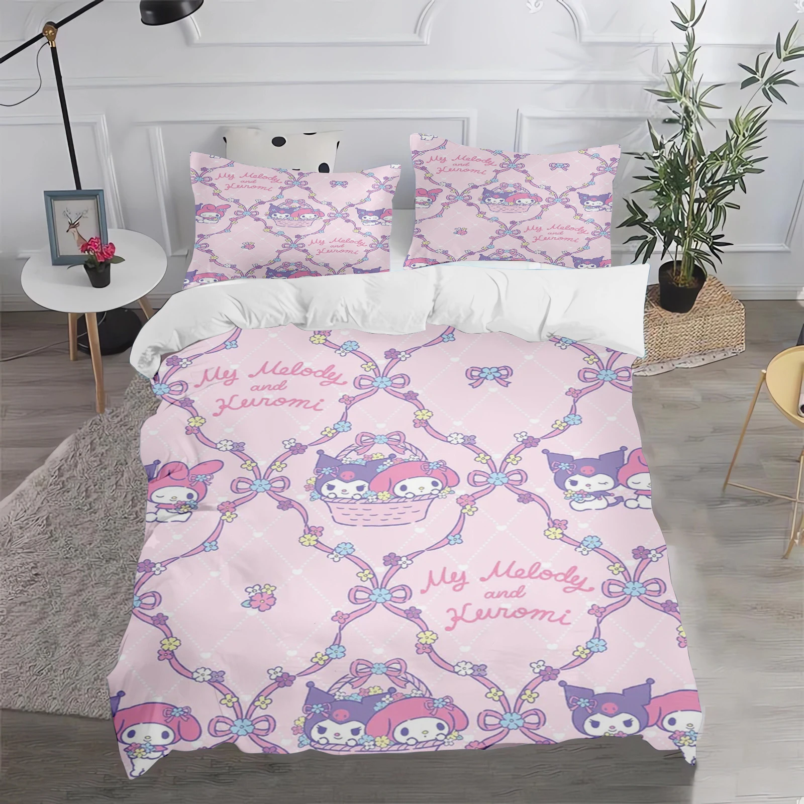 

Kuromi Sanrio Cute Quilt Cover 100% Polyester Home New Design Decor Comfortable Set Teenager Children Soft Bedding