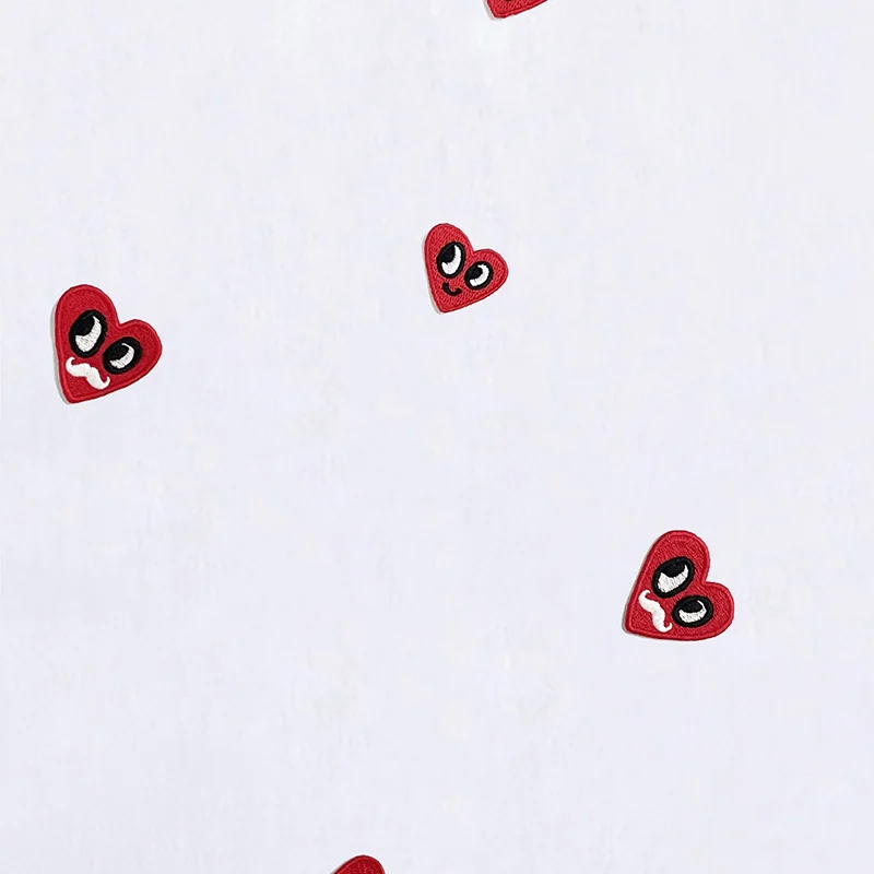 Frauen Baumwolle T-shirt Sommer Oansatz Kurzarm Gerade Lose Tops 3D Stickerei Liebe Herz Auge Bart Muster Casual Tees