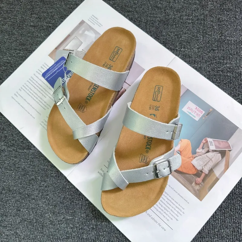 Summer Ins Hot Slippers New Women Cork Clogs Slippers Footbed Beach Sandals Outdoor Suede Clogs Sandals with Adjustable Buckle