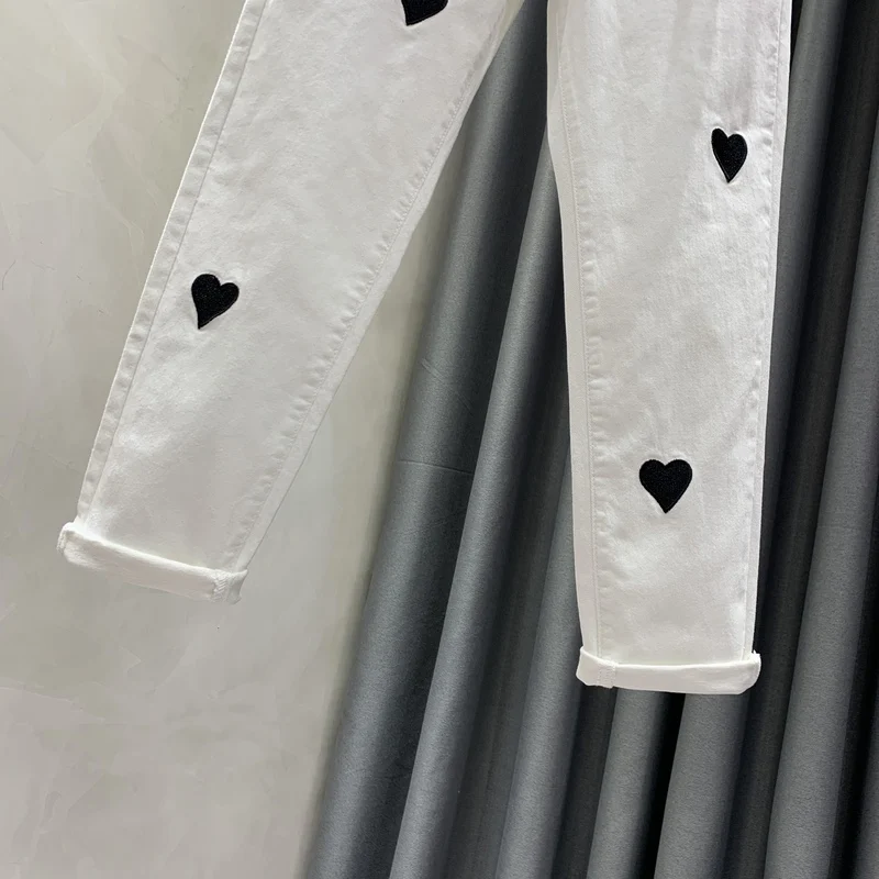 High Waisted White Jeans Women Slim Fit Fashion Harun Denim Pants New Spring Autumn Chic Embroidery Casual Jean Pantalon Femme