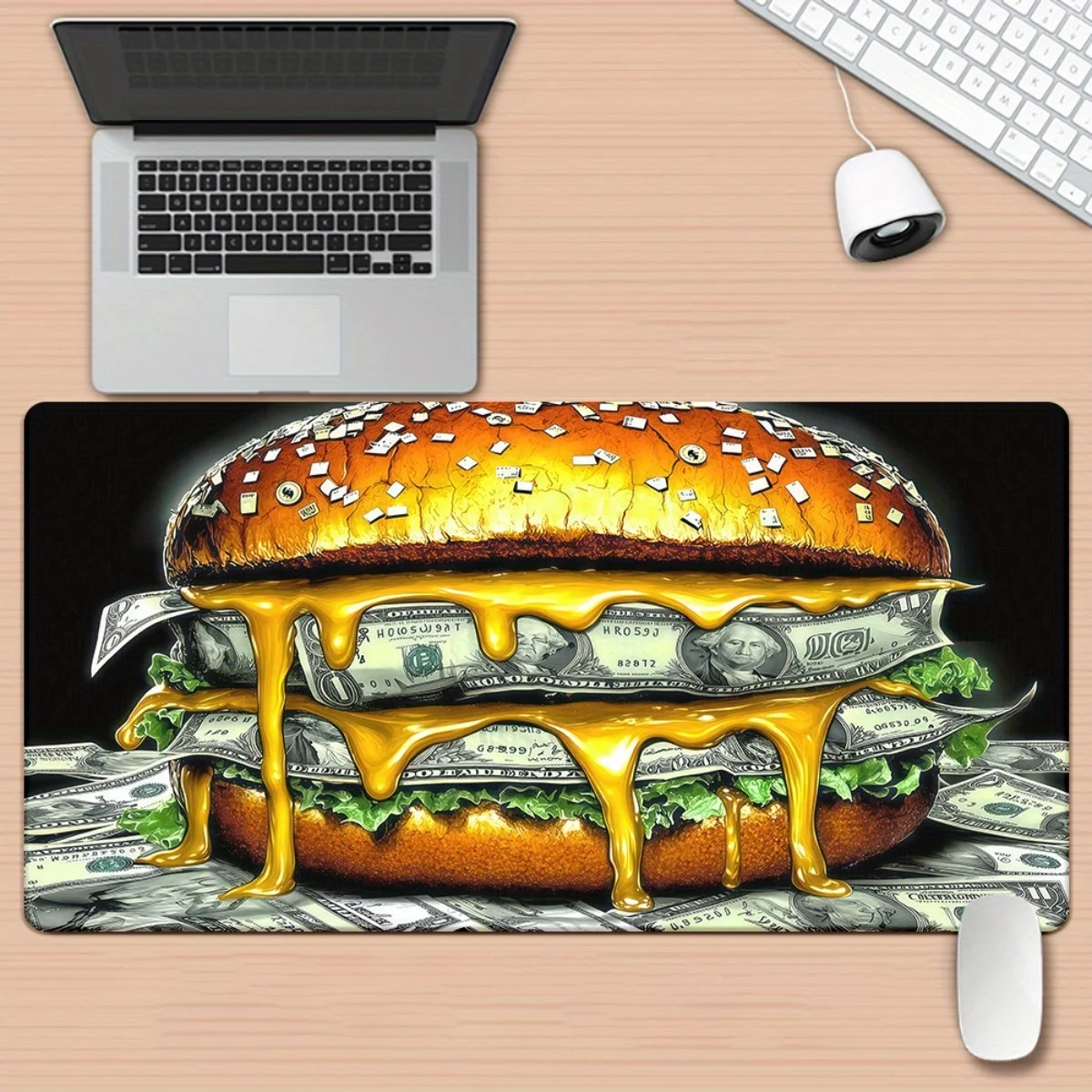 Money Burger Mouse Pad Rubber Gaming Keyboard Desk Mat for PC Laptop Office Use