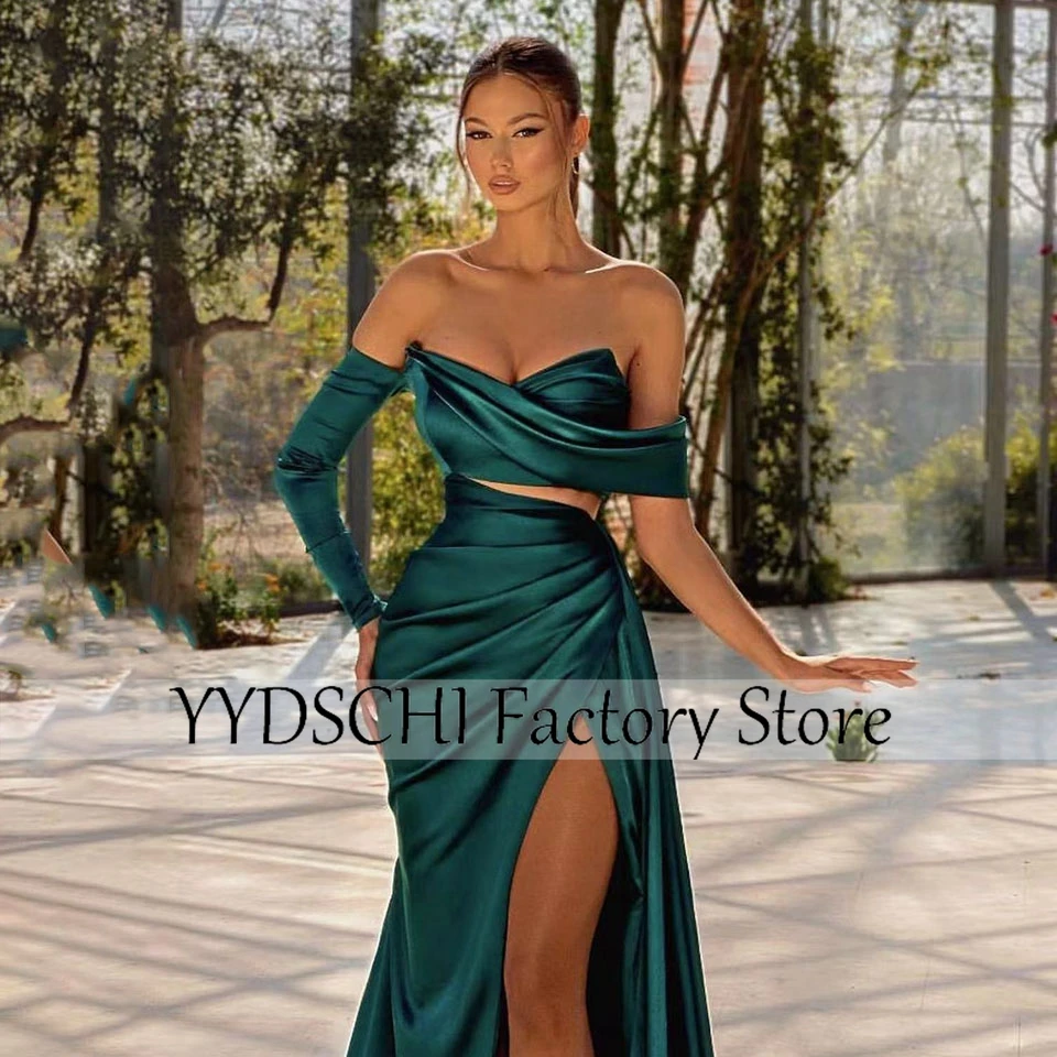 

Cocktail Dresses 2023 Green Luxury Evening Gowns Satin Prom Dresses One Shoulder Sparkly Sequin Long Celebrity Dresses For Women